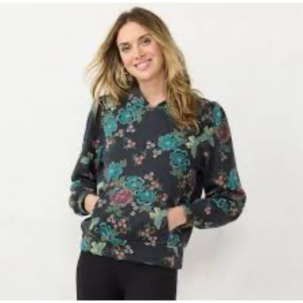 Lauren Conrad‎ Floral Pull-On Hoodie Sweatshirt